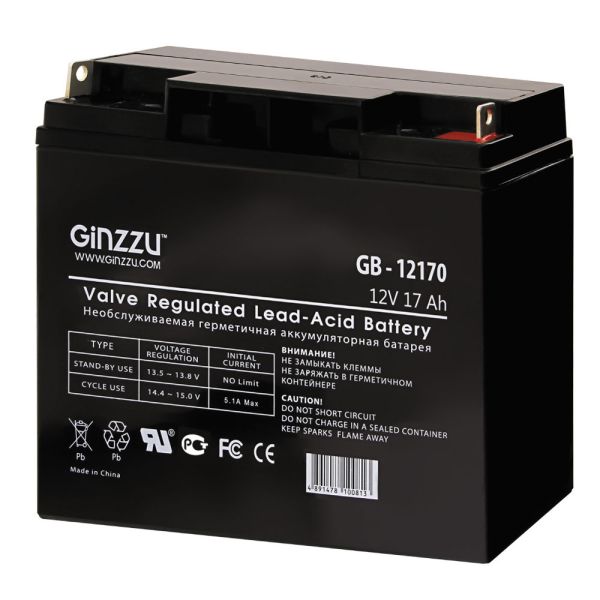 Аккумулятор для ИБП Ginzzu GB-12170 17А/ч-12V для UPS EN болт М5 75x180x165